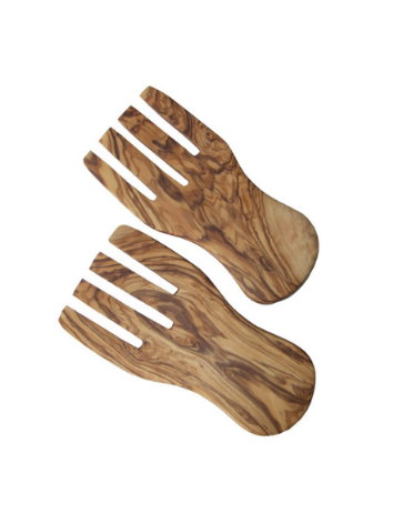 Olive wood salad servers hands